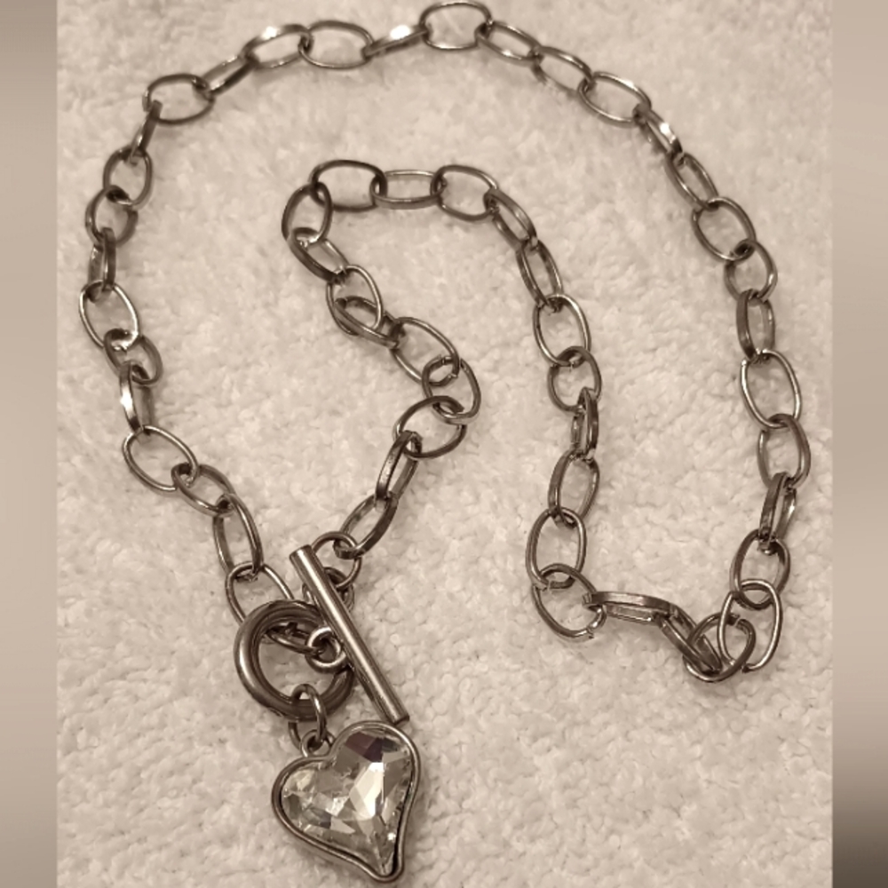 Silver Tone Heart Pendant Necklace + FREE GIFT